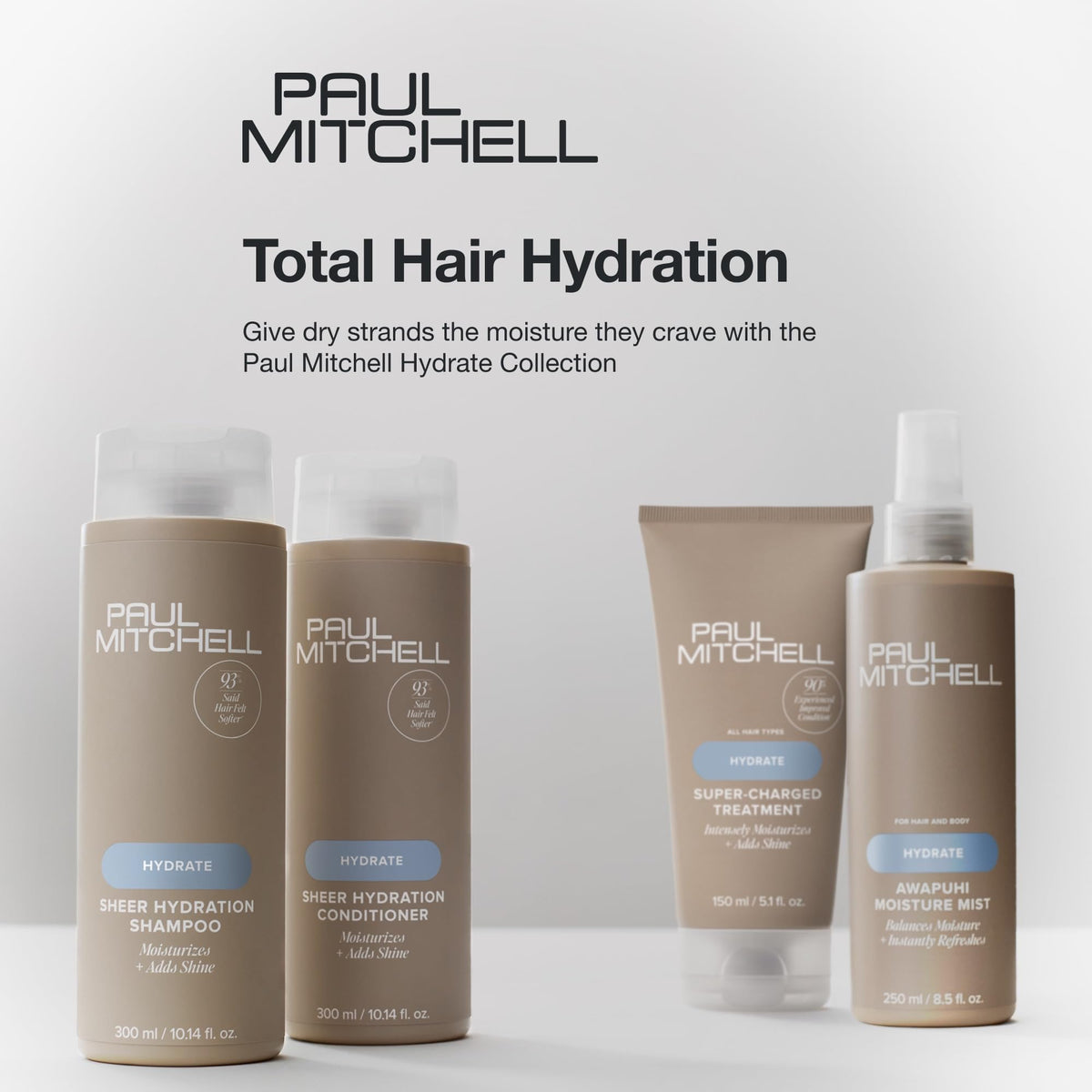 Paul Mitchell 33.8 fl oz bottle beside common items to show true scale