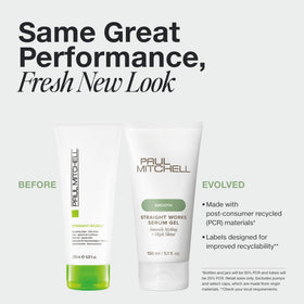 Paul Mitchell label and cap detail highlighting recyclable packaging and product info