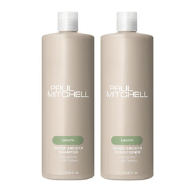 Paul Mitchell Super Skinny front packaging showing liter bottles and smoothing benefit