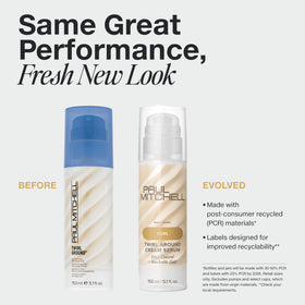 Paul Mitchell cap and dispenser close-up highlighting recyclable packaging detail