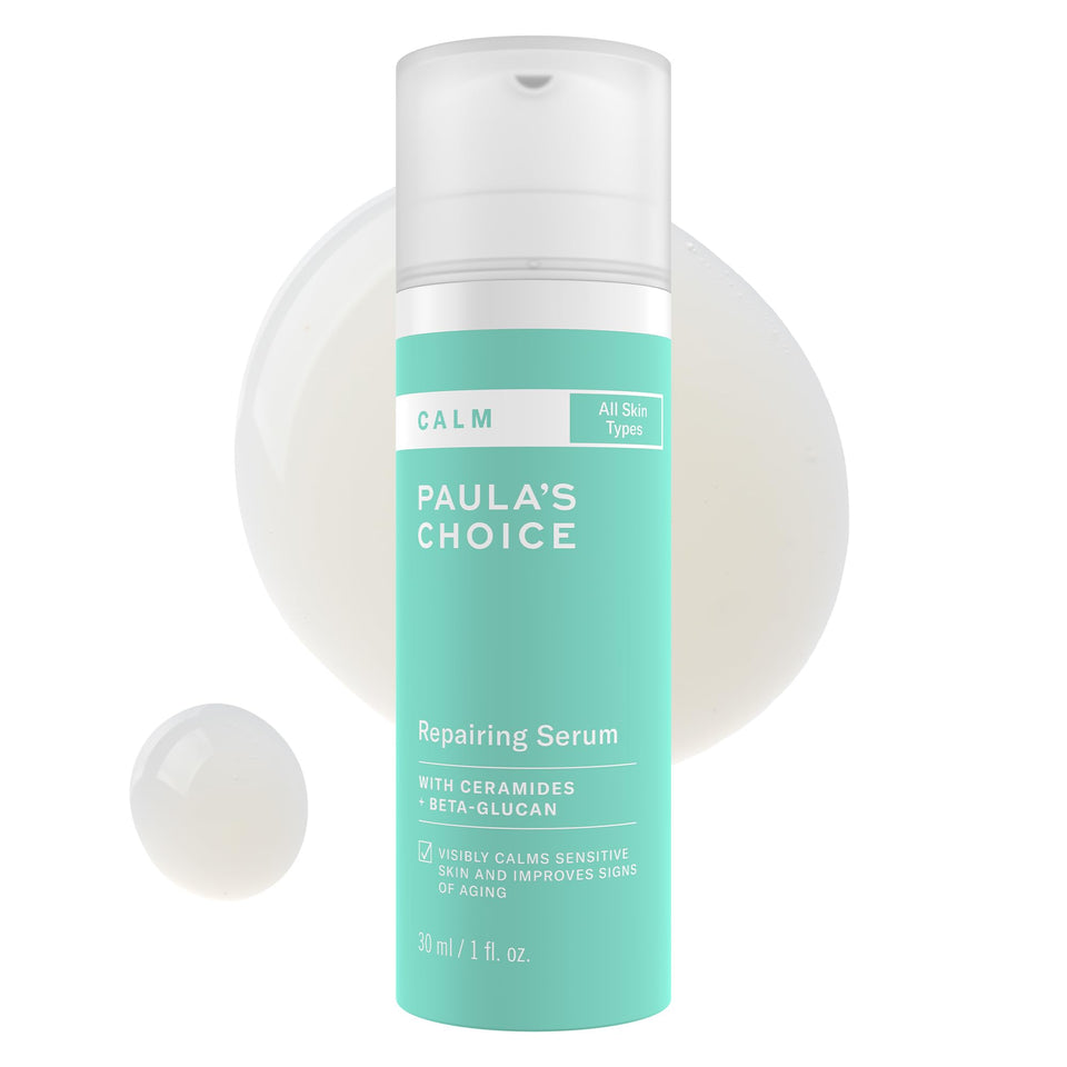 Paula's Choice front bottle image showing calming serum packaging and gentle formulation benefit