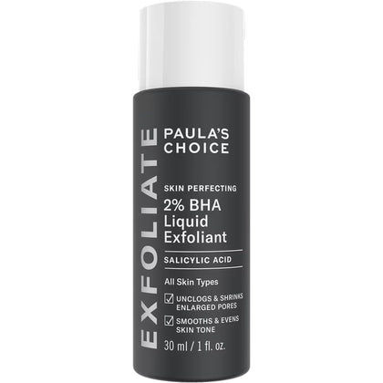 Paula's Choice front packaging showing compact travel bottle and clear branding benefits