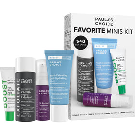 Paula's Choice kit front packaging showing all four travel-size products for easy use