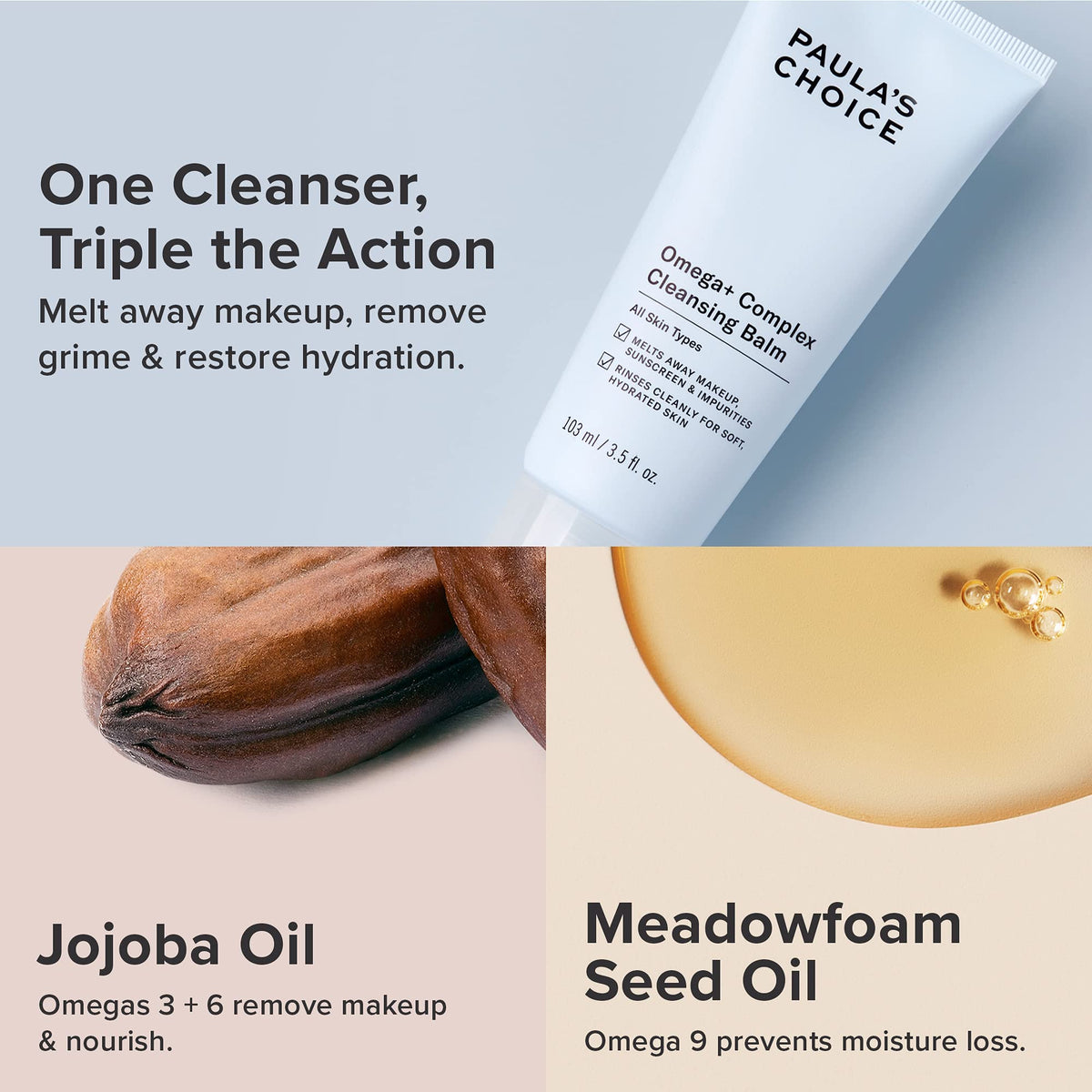 Paula's Choice balm being massaged into skin, dissolves makeup effectively