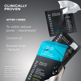 Paula's Choice applying pad to face showing quick pore-clearing benefit