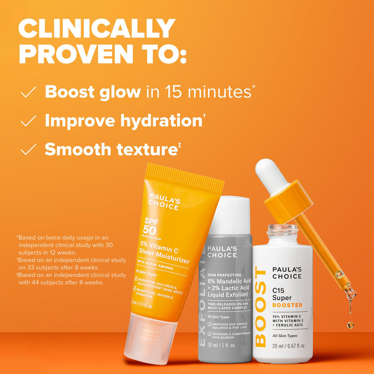 Paula's Choice products styled by a bathroom mirror to show everyday use