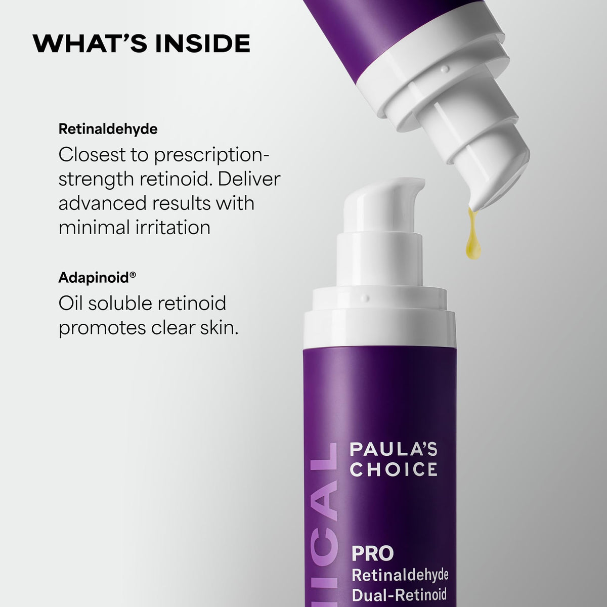 Paula's Choice serum staged with clinical tubes conveying science-backed formula