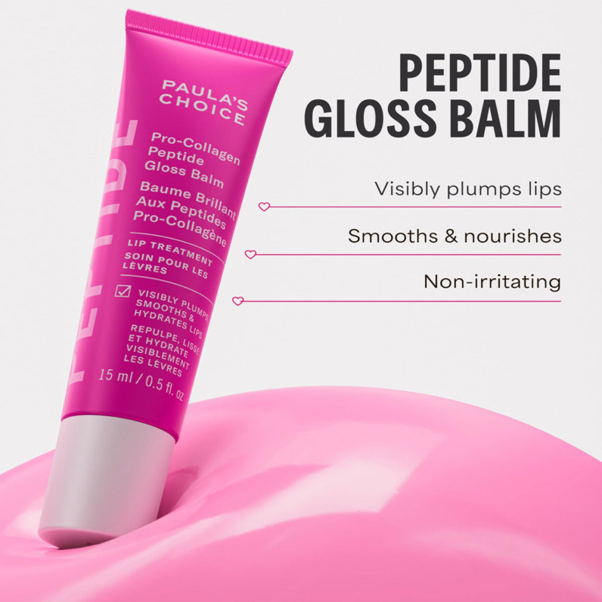 Paula's Choice swatch on skin reflecting light for fuller-looking lips