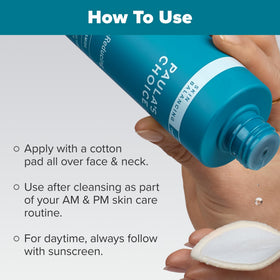 Paula's Choice back label highlighting ingredients and usage instructions