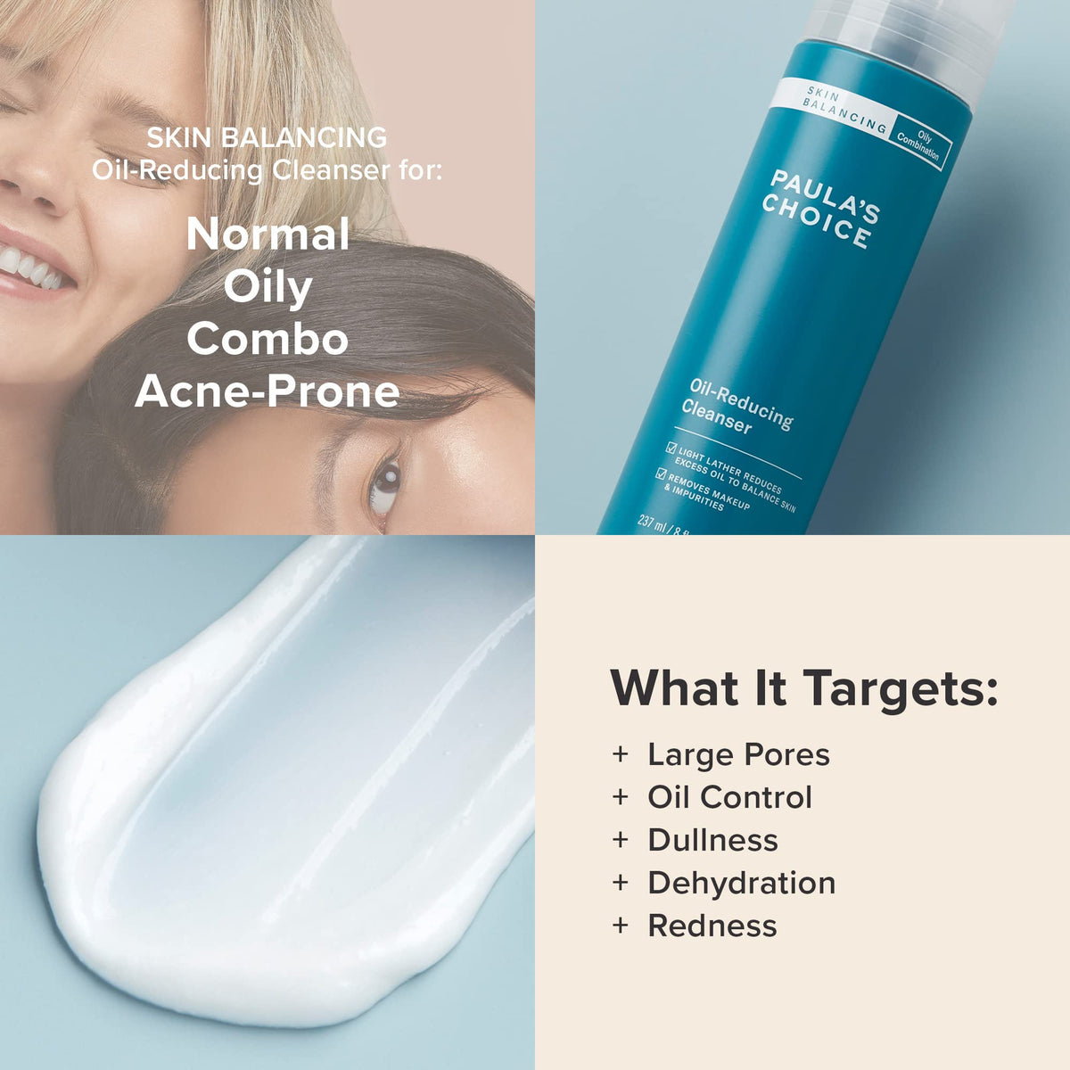 Paula's Choice using cleanser on face demonstrating gentle cleanse