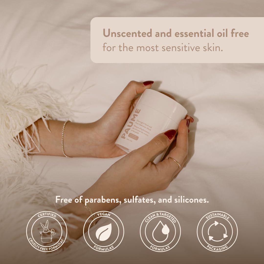 PAUME hand application demonstrating softening and protective overnight benefit