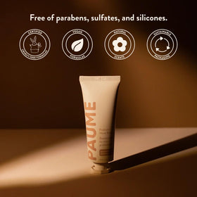 PAUME ingredients label highlighting plant-based emollients and probiotics benefit