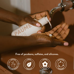 PAUME label detail highlighting key ingredients and probiotic-derived benefit for skin balance