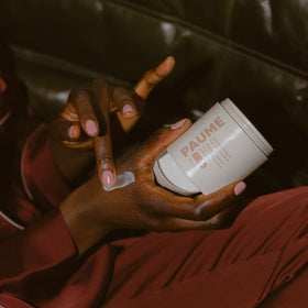 PAUME bedside lifestyle shot showing nightly routine hydration benefit
