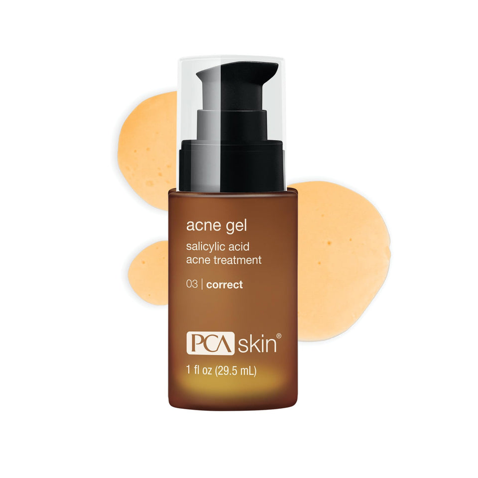 PCA SKIN acne gel front pump bottle showing packaging and controlled dispensing benefit