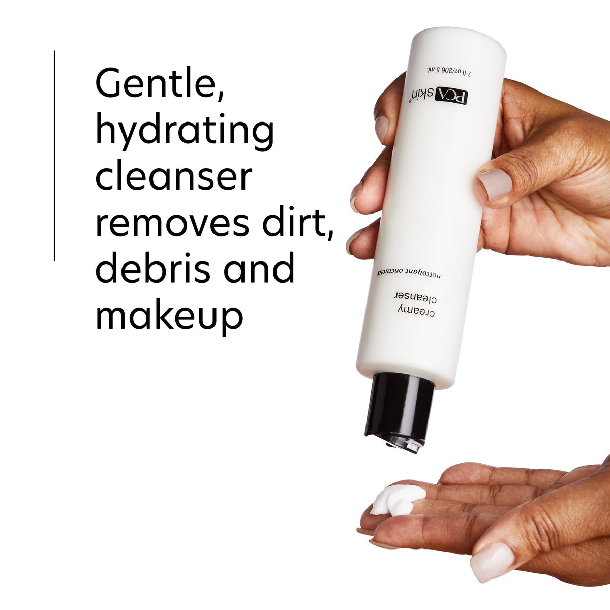 PCA SKIN cleanser on hand ready to lather for soft, clean skin