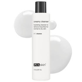 PCA SKIN front bottle shot showing creamy cleanser, promotes gentle hydration
