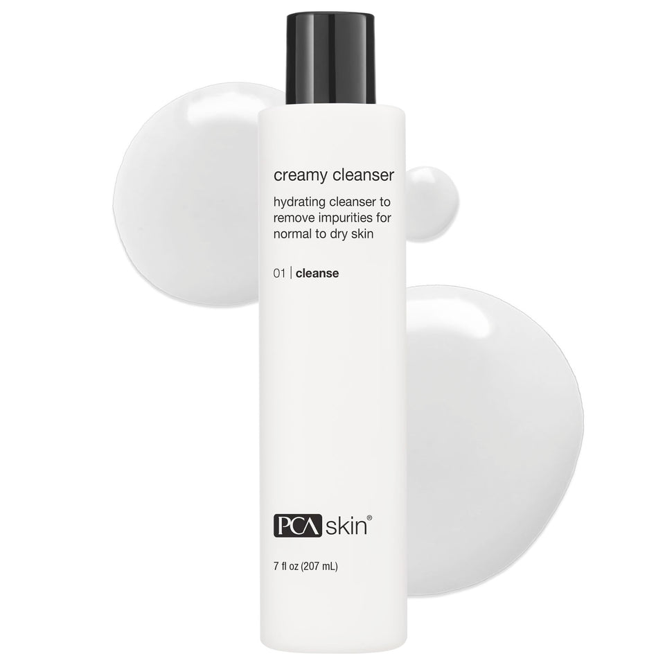 PCA SKIN front bottle shot showing creamy cleanser, promotes gentle hydration