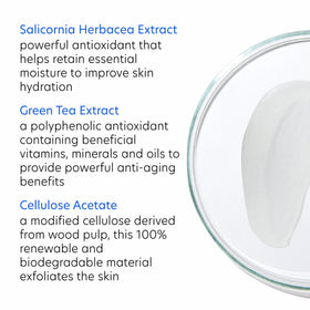 PCA SKIN ingredients label close-up showing renewable exfoliants and botanicals benefit