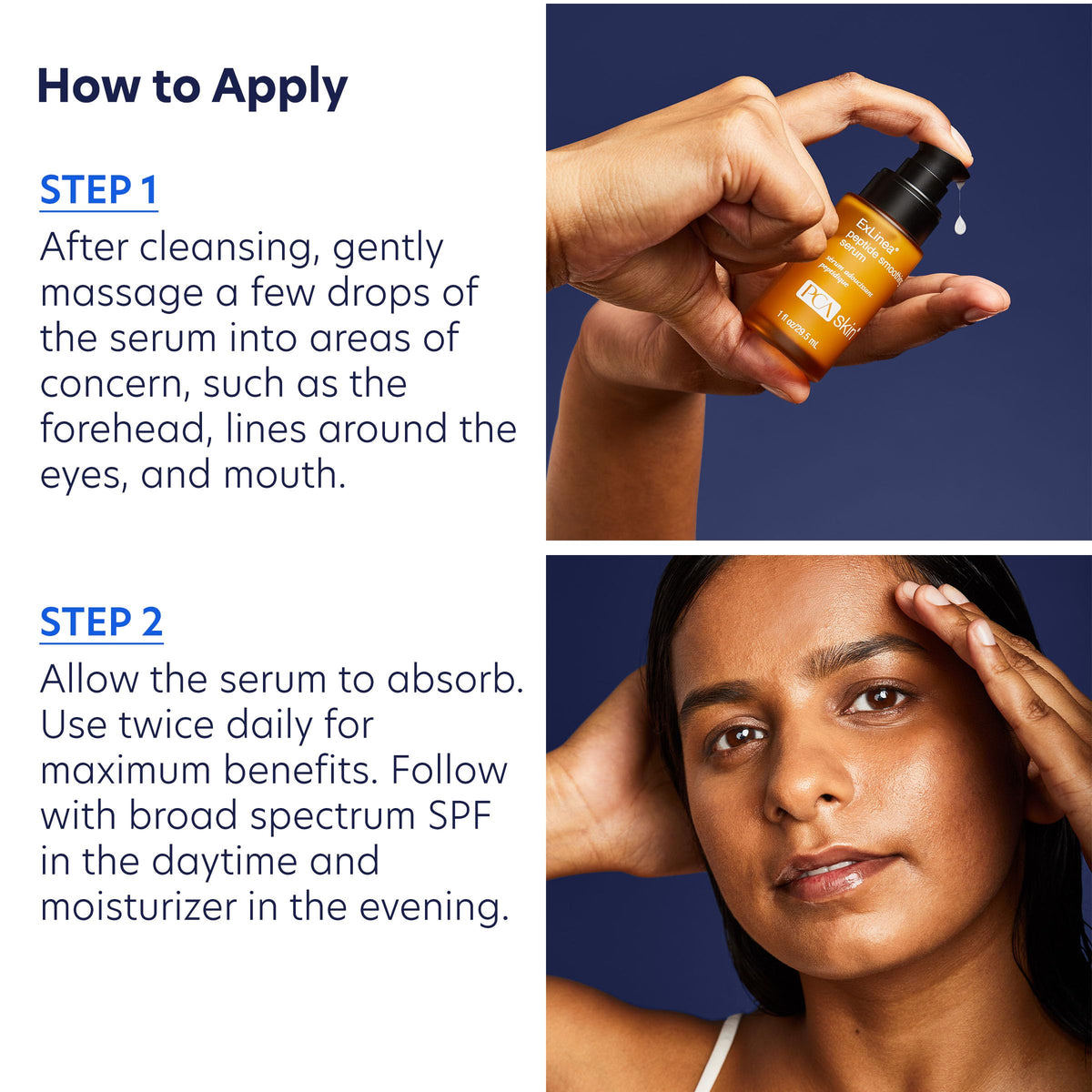 PCA SKIN ExLinea applied near eye area illustrating precise spot treatment and firming effect