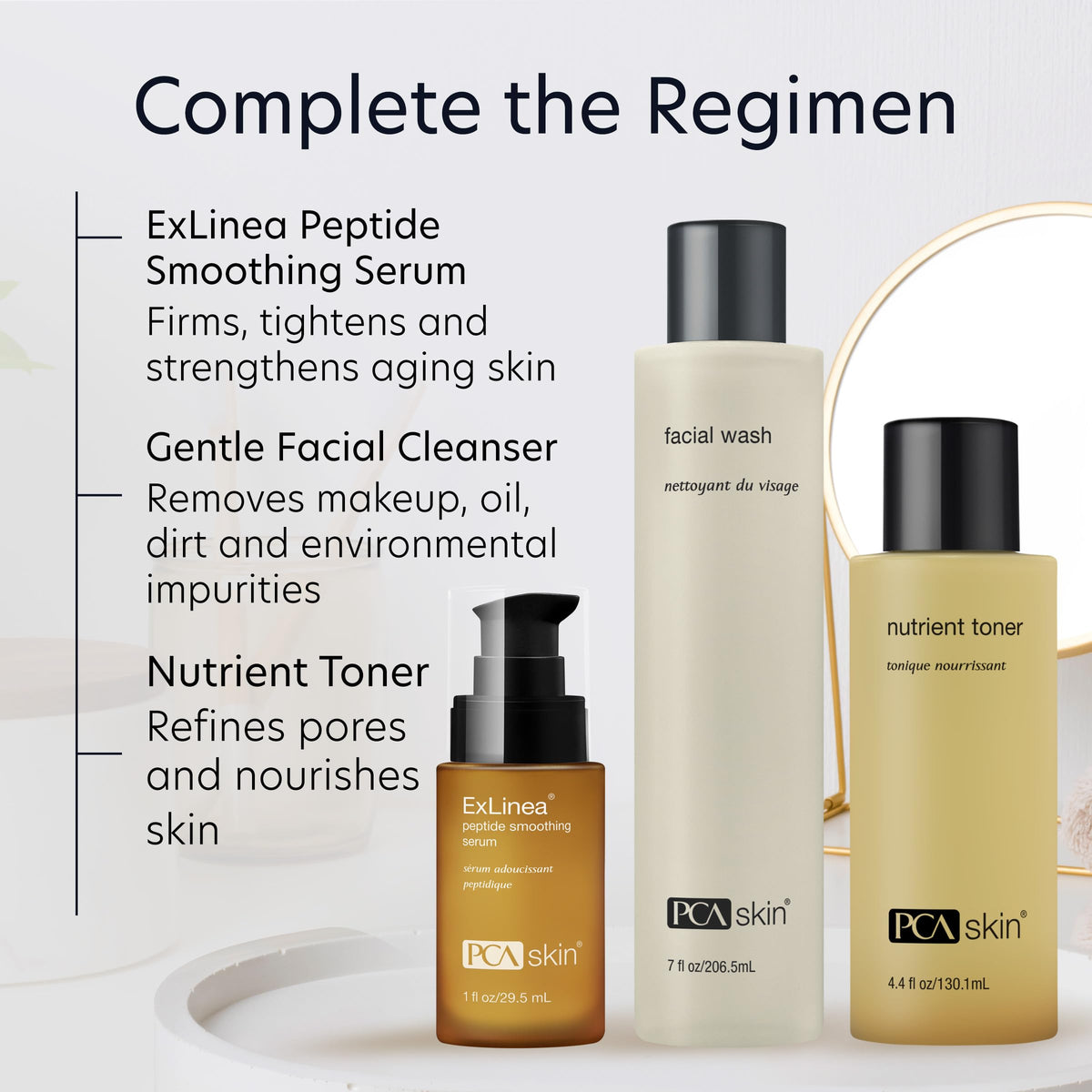 PCA SKIN ExLinea label close-up showing ingredient list and fragrance-free formulation benefit