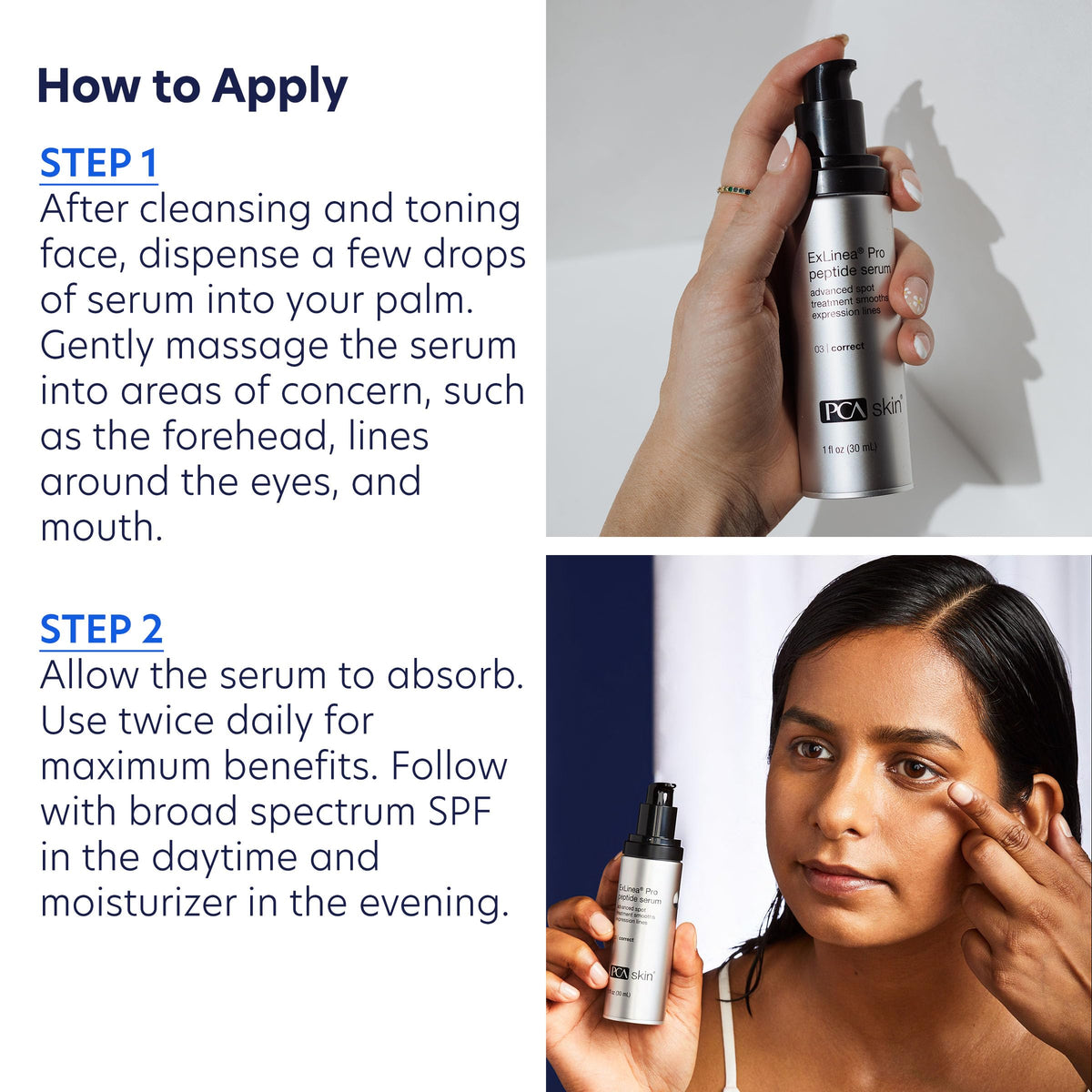 PCA SKIN demonstrating forehead application to soften expression lines