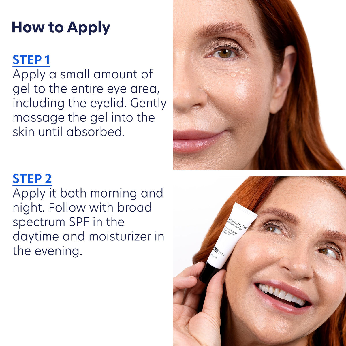 PCA SKIN application on upper eyelid demonstrating lifting and firming benefits safely
