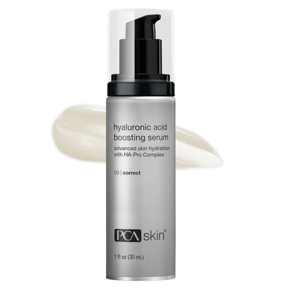 PCA SKIN front packaging of hyaluronic serum showing product and benefits