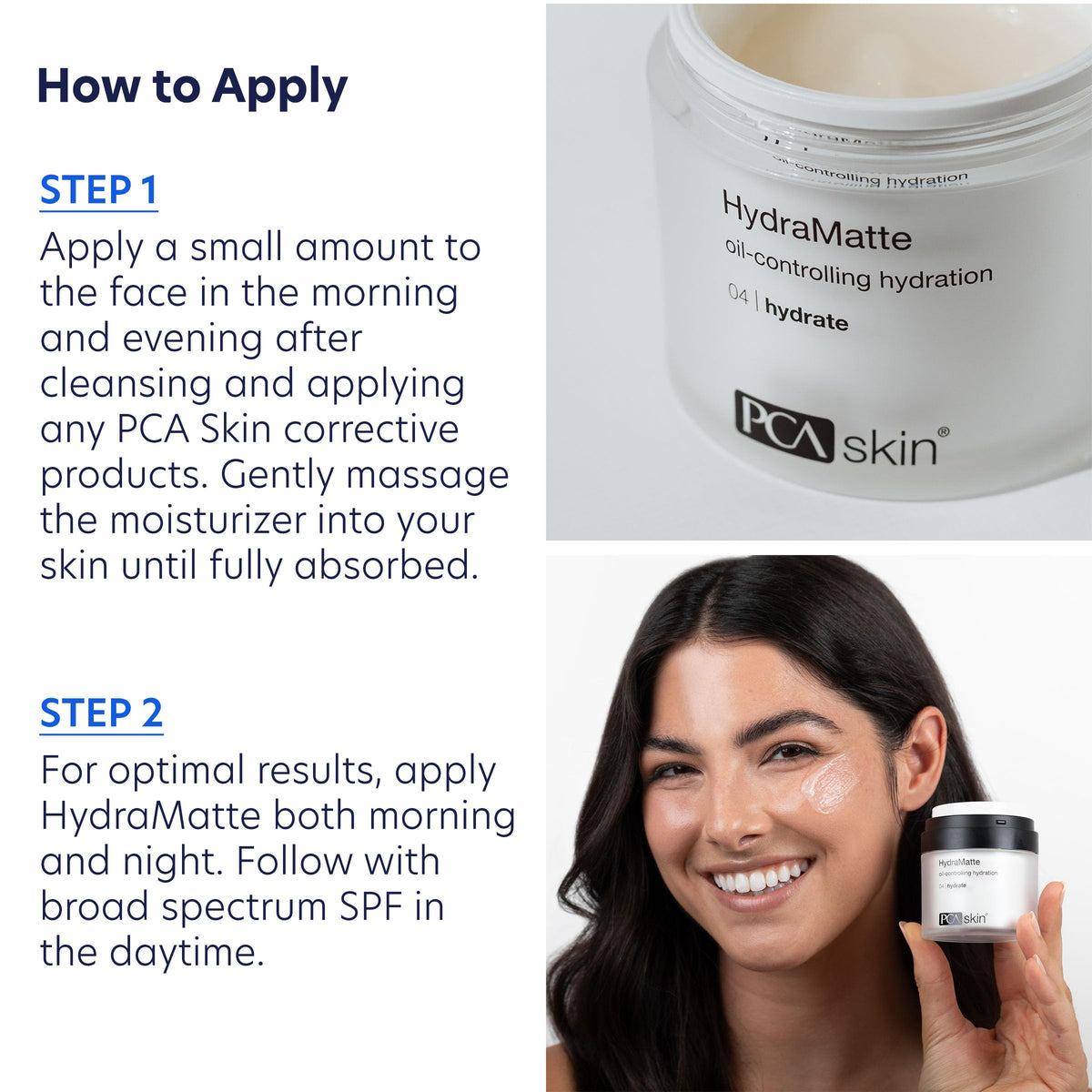 PCA SKIN HydraMatte being applied to cheek showing matte finish benefit