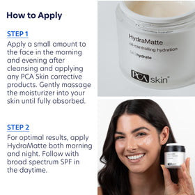 PCA SKIN HydraMatte being applied to cheek showing matte finish benefit