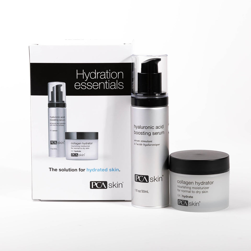 PCA SKIN hydration kit front packaging showing both serum and moisturizer for easy routine