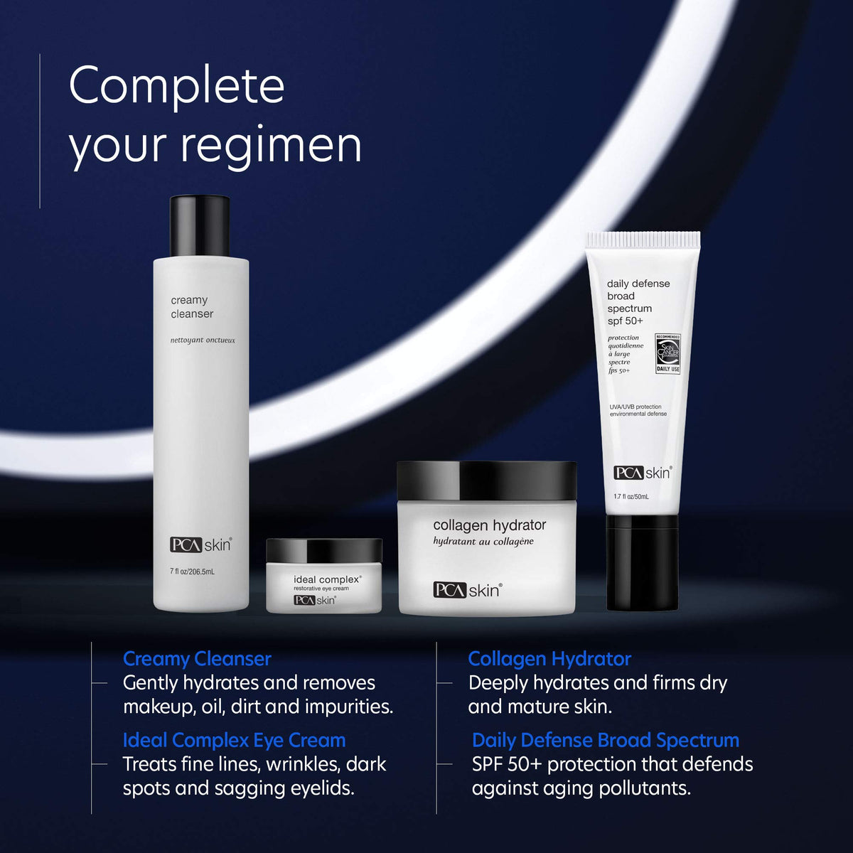 PCA SKIN ingredients callout featuring niacinamide and orange stem cell extract benefits
