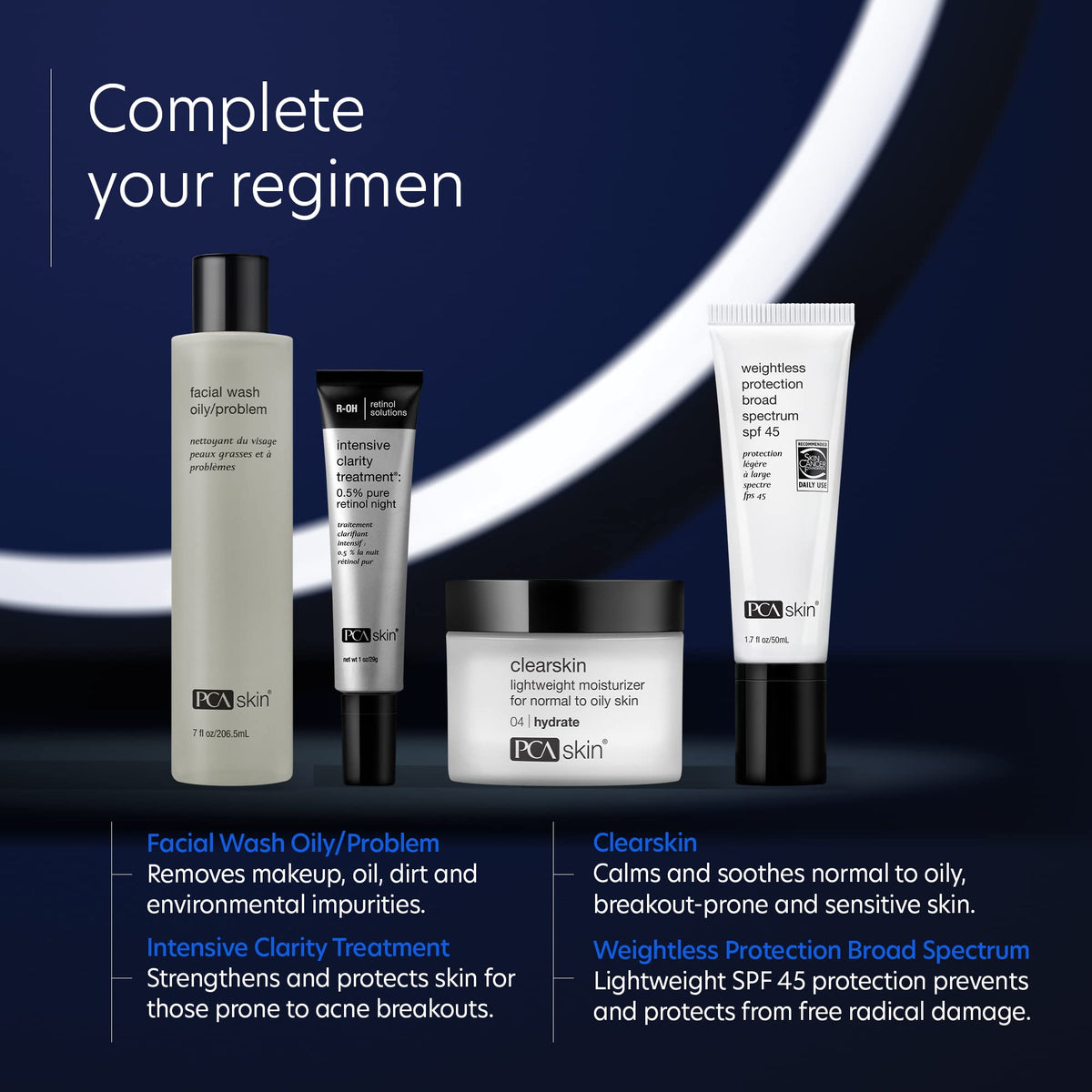 PCA SKIN serum applied during nighttime routine supporting clearer skin