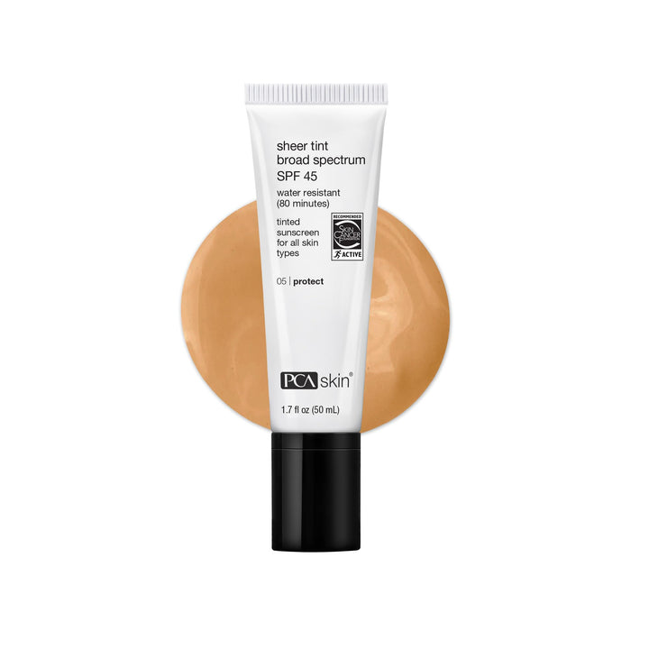 PCA SKIN front tube view showing SPF 45 and tinted sunscreen benefits