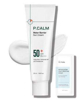P.CALM front packaging showing SPF50+ protection and matte benefits
