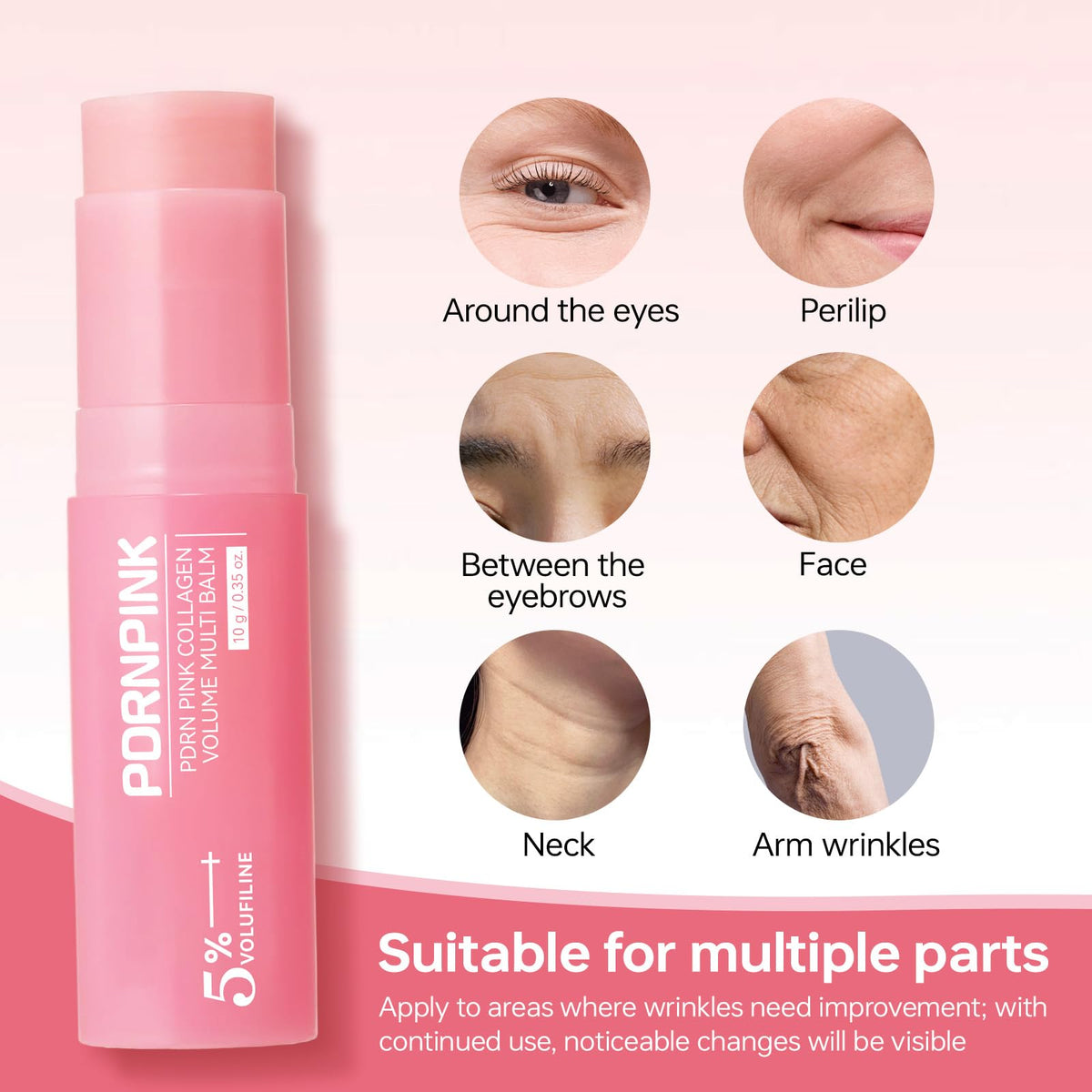 PDRNPINK melting balm tip gliding on skin to create dewy finish