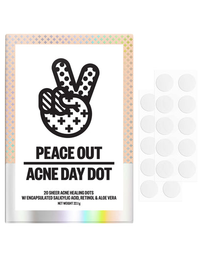 PEACE OUT front packaging showing 20 Day Dot patches and benefits