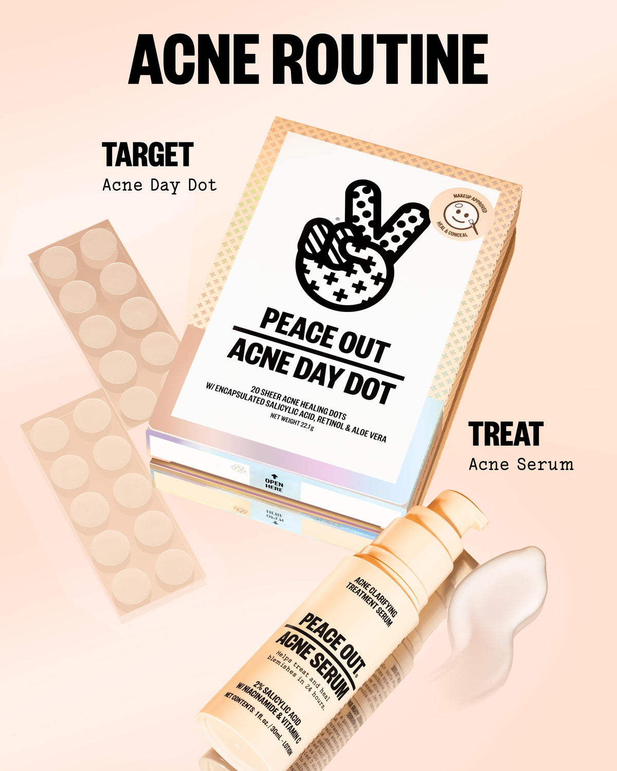 PEACE OUT open blister pack displaying neat single-use Day Dots