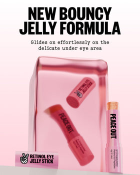 PEACE OUT applying jelly under eye demonstrating targeted smoothing and de-puffing