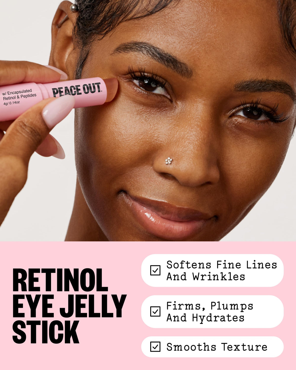 PEACE OUT open applicator detail revealing twist-up jelly for easy targeted use