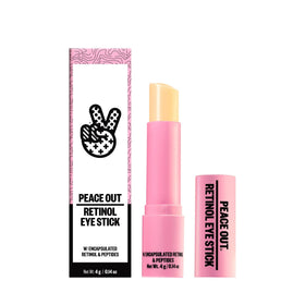 PEACE OUT front packaging of retinol eye stick showing product name and design, portable benefit