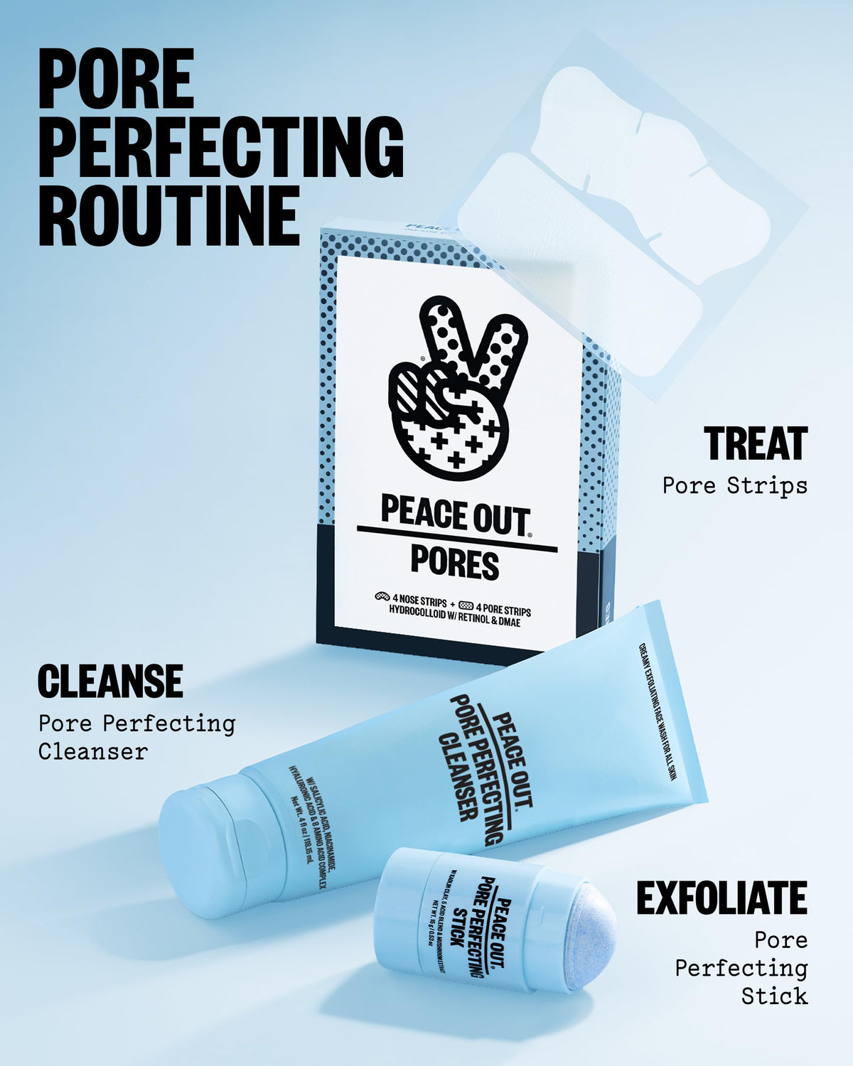 PEACE OUT product flatlay with towel portraying gentle skincare ritual