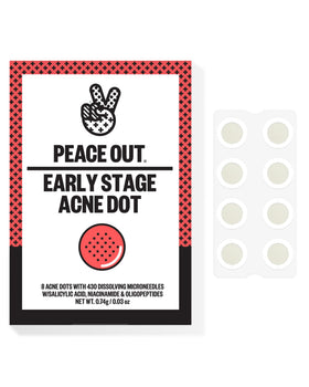 PEACE OUT front packaging showing eight individual acne dots and brand