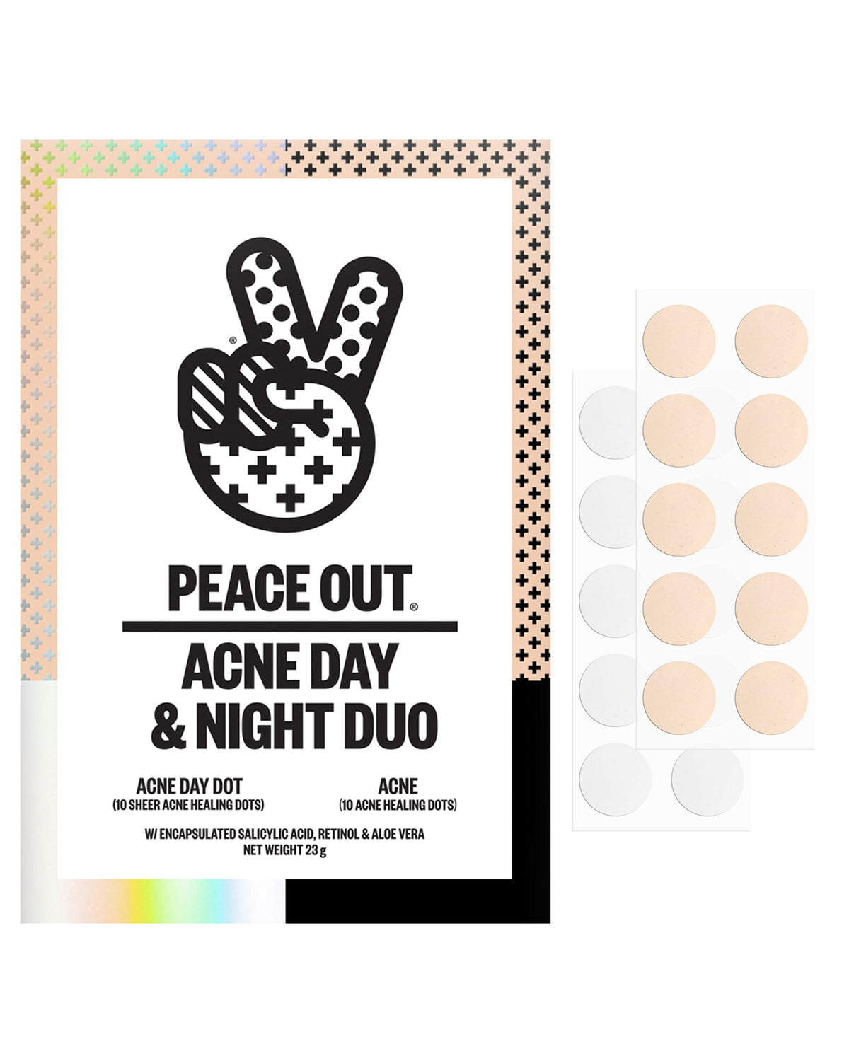 PEACE OUT front packaging showing day and night dot duo and brand name