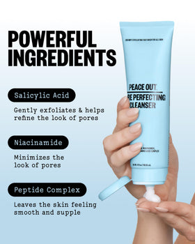 PEACE OUT ingredient label close-up showing salicylic acid and niacinamide