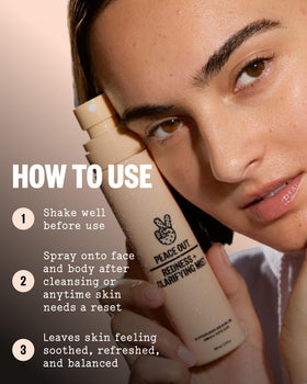 PEACE OUT label highlighting zinc arnica and hypochlorous acid benefits