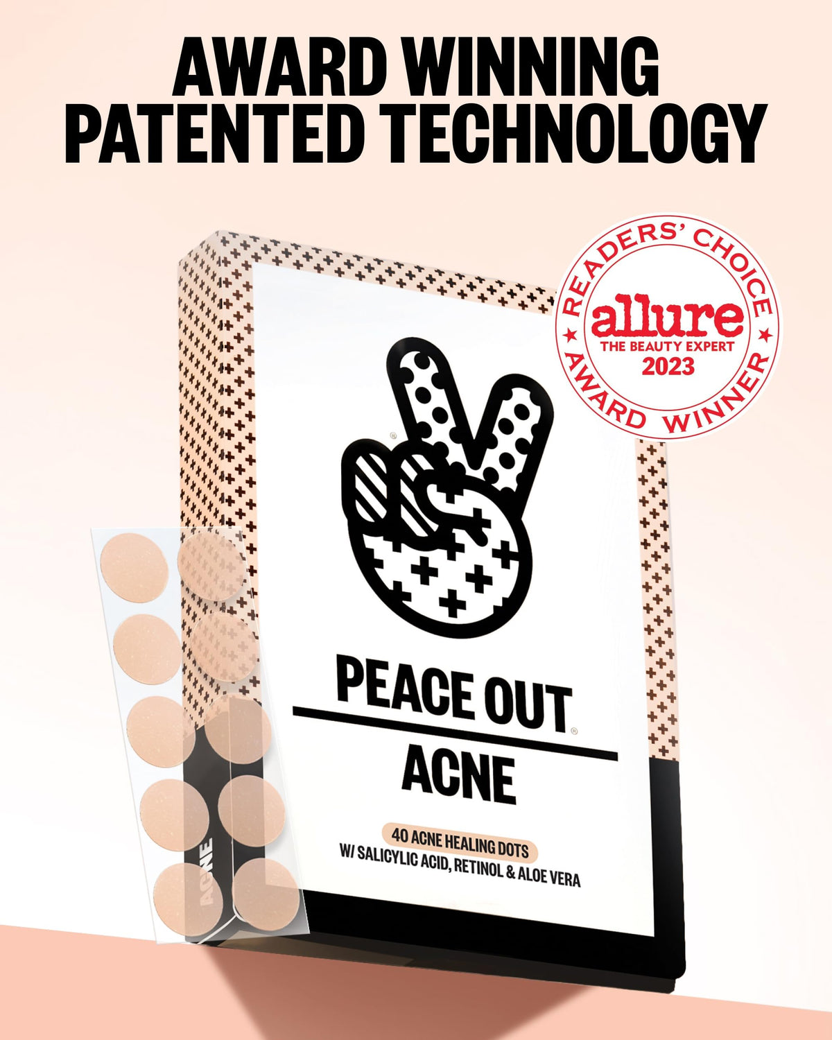 PEACE OUT ingredients display with salicylic acid and retinol illustrating targeted action