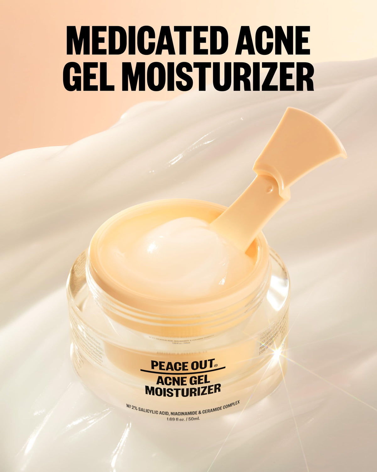 PEACE OUT moisturizer on hand demonstrating absorbent, non-greasy finish
