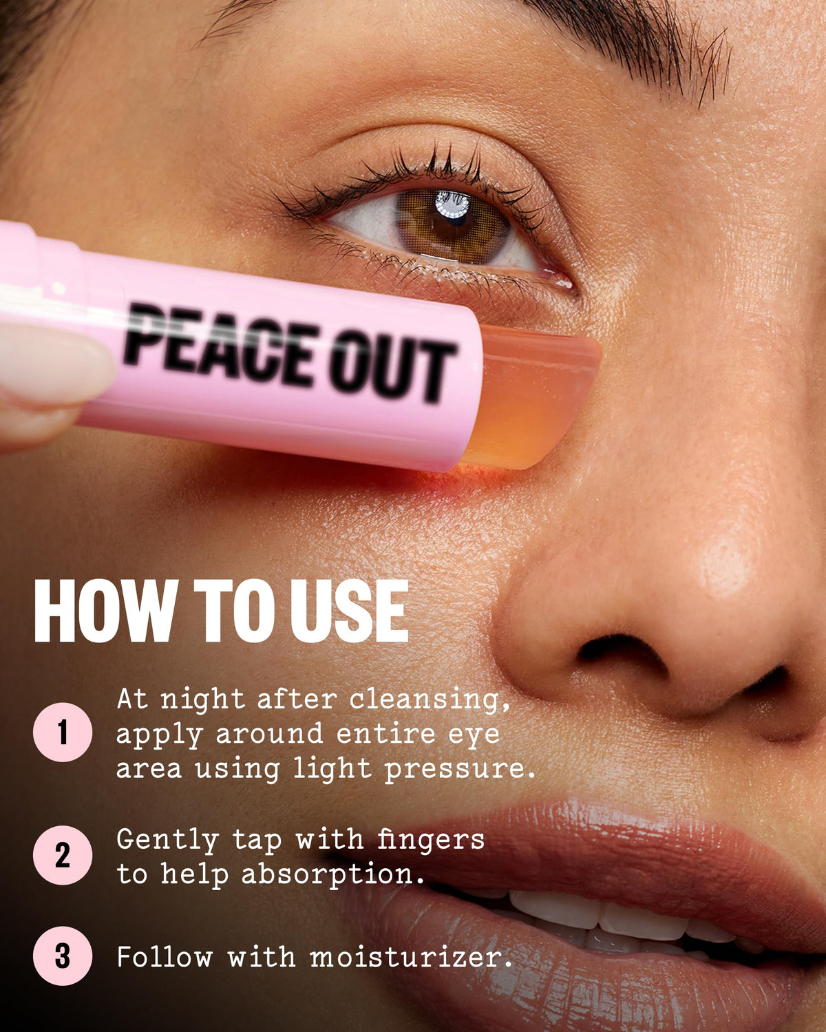 PEACE OUT label and ingredient list close-up highlighting encapsulated retinol and peptides
