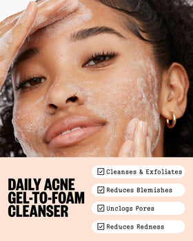 PEACE OUT gel-to-foam texture on hand demonstrating gentle lather and cleansing